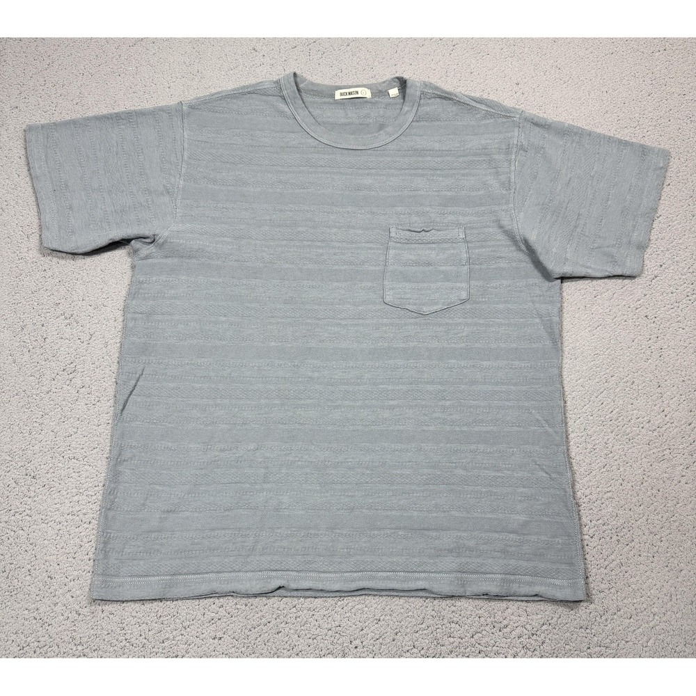 Buck Mason Shirt Mens Large Blue Textured Stripe Pocket Crewneck Tee Cotton